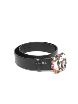 Gucci Black Calfskin Multicolor Crystal GG Belt 80/32