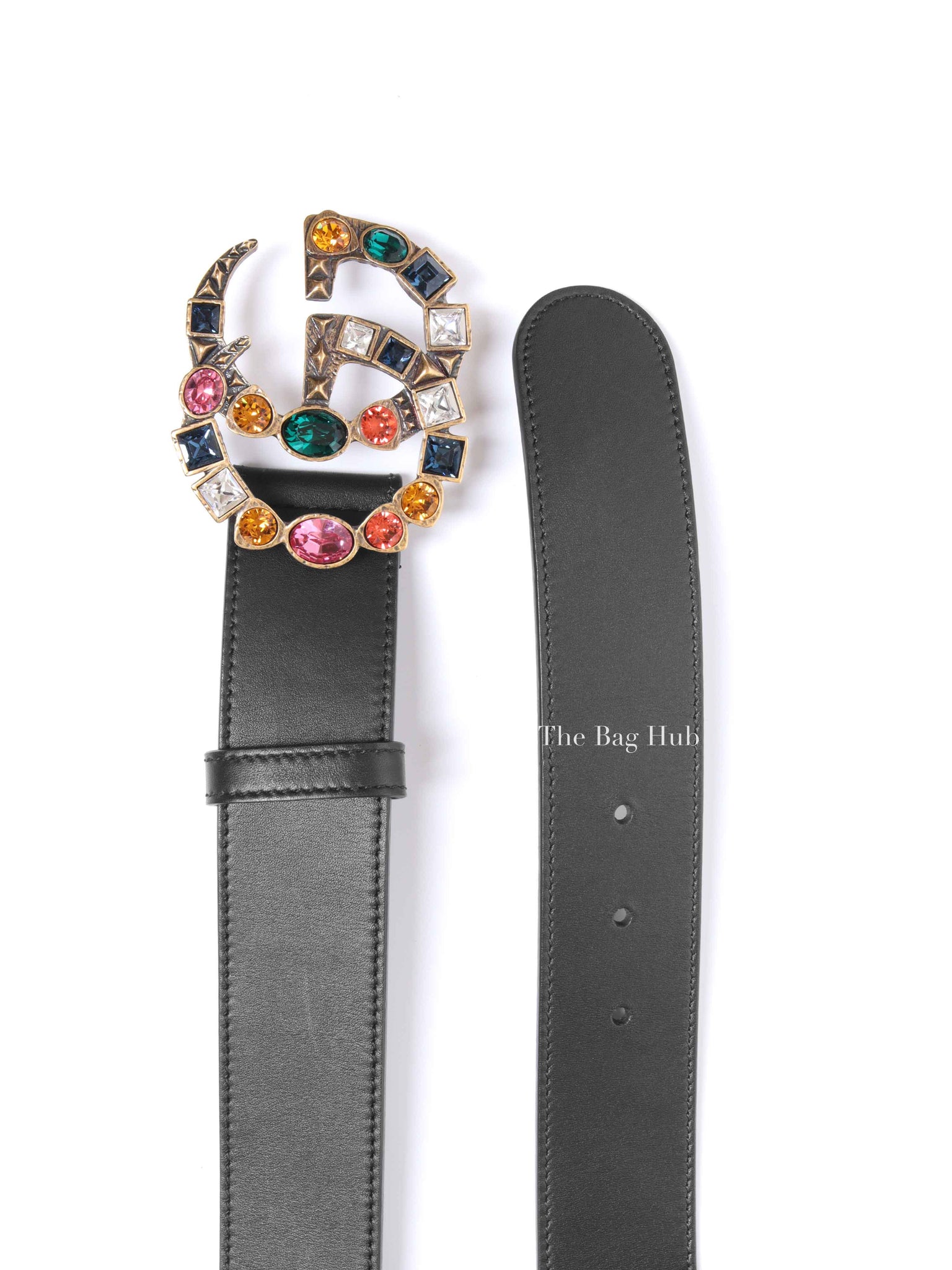 Gucci Black Calfskin Multicolor Crystal GG Belt 80/32