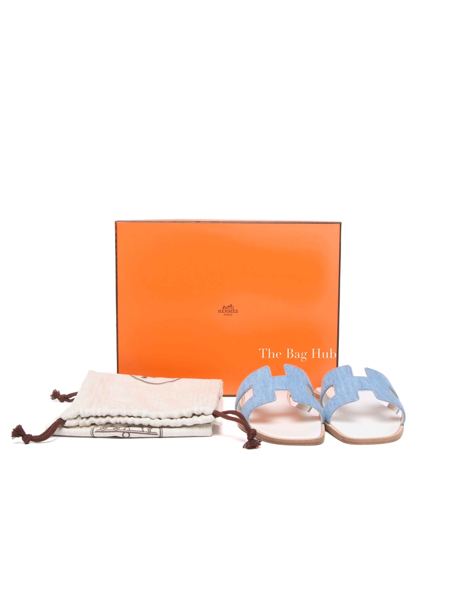 Hermes Bleu Clair Denim/Leather Oran Sandals Size 36