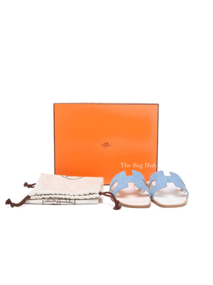 Hermes Bleu Clair Denim/Leather Oran Sandals Size 36
