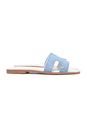 Hermes Bleu Clair Denim/Leather Oran Sandals Size 36