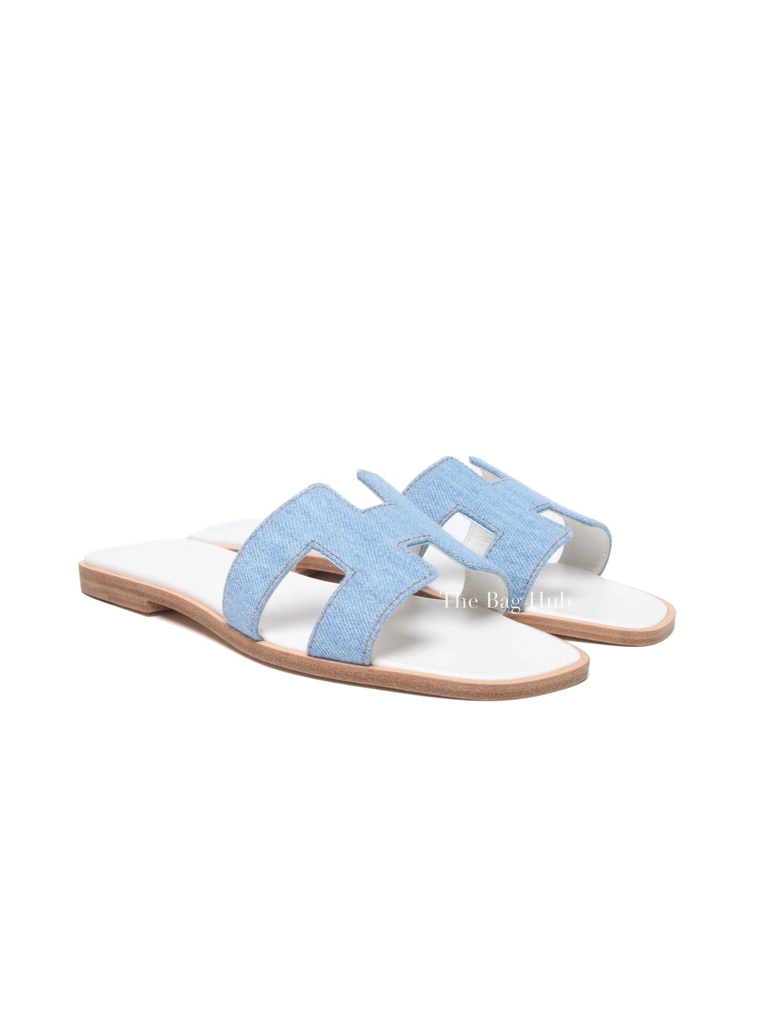Hermes Bleu Clair Denim/Leather Oran Sandals Size 36