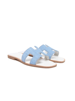 Hermes Bleu Clair Denim/Leather Oran Sandals Size 36