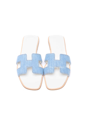Hermes Bleu Clair Denim/Leather Oran Sandals Size 36