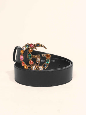 Gucci Black Calfskin Multicolor Crystal GG Belt 80/32