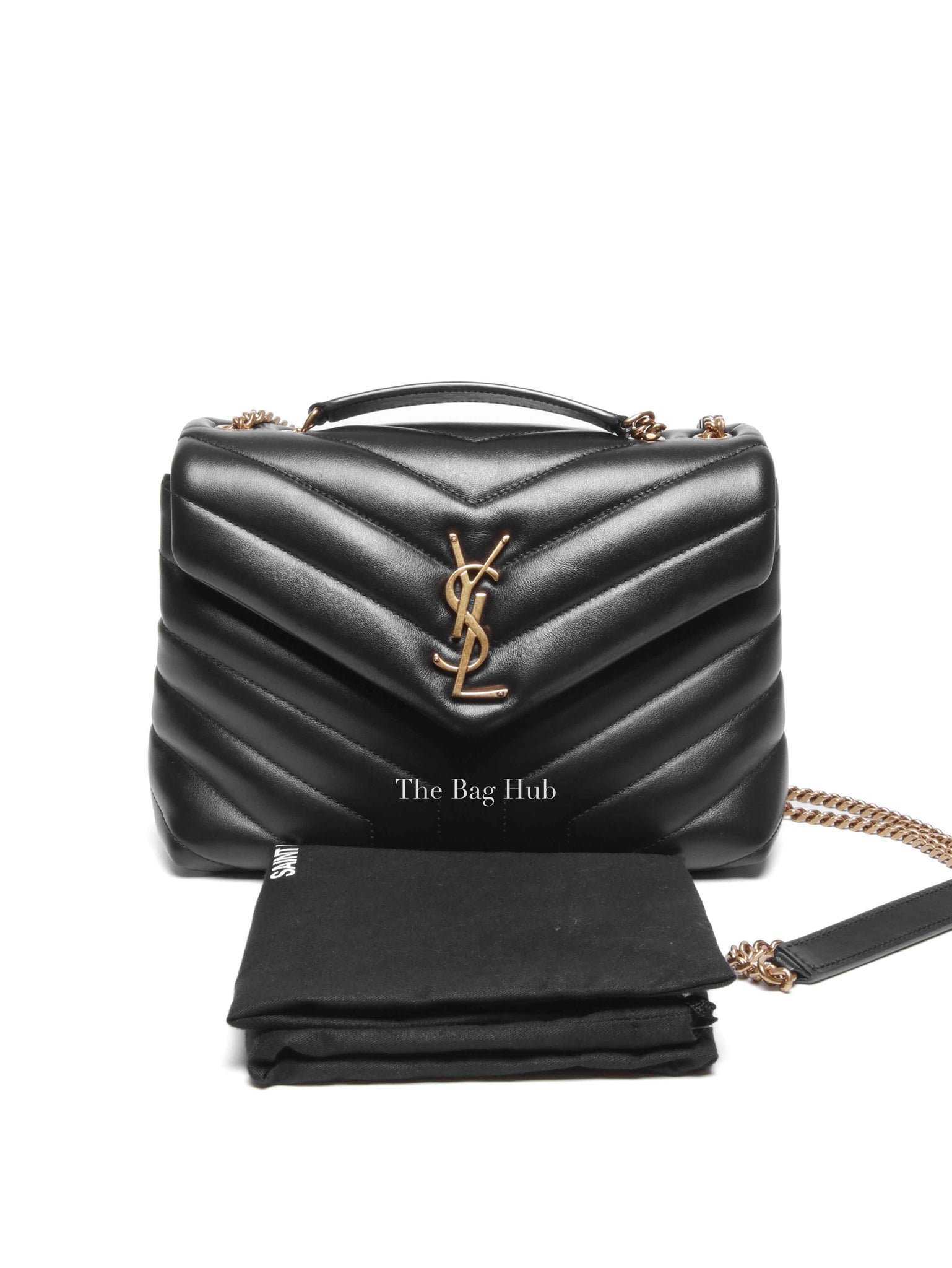 Saint Laurent Black Calfskin Y Quilted Monogram Small Loulou Bag