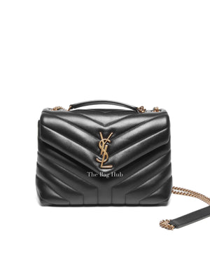 Saint Laurent Black Calfskin Y Quilted Monogram Small Loulou Bag