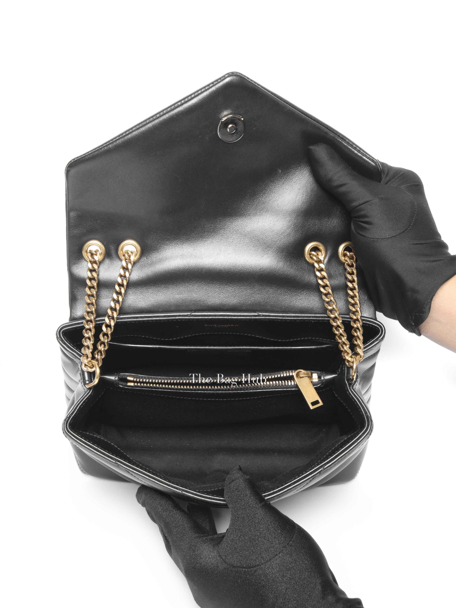 Saint Laurent Black Calfskin Y Quilted Monogram Small Loulou Bag