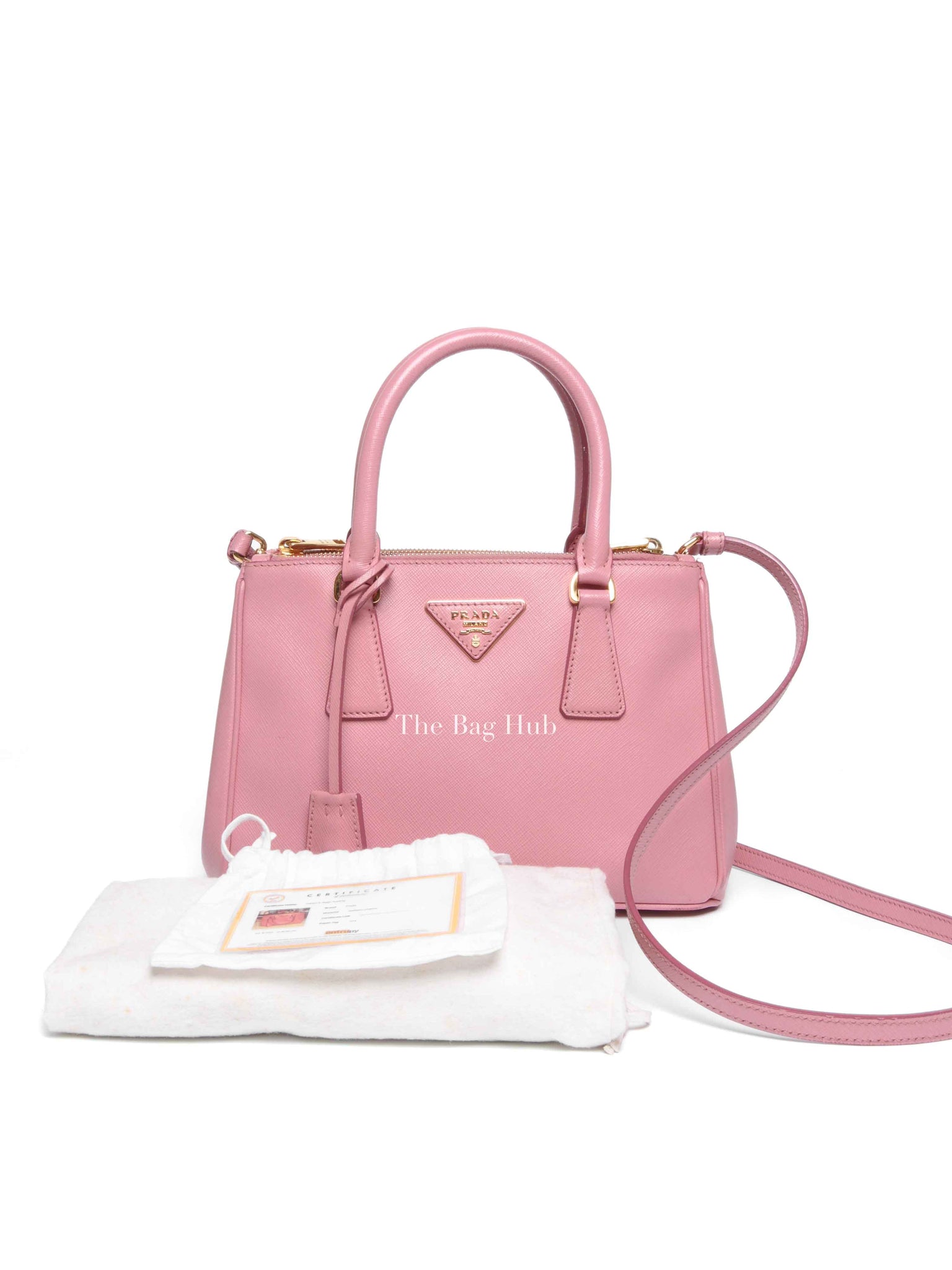 Prada Pink Saffiano Leather Double Zip Galleria Small Tote Bag
