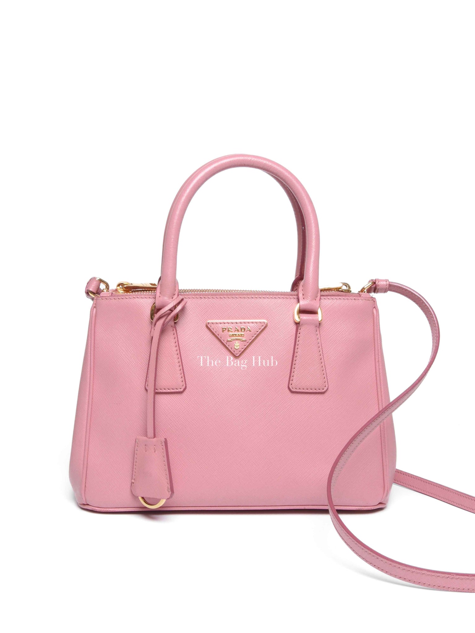Prada Pink Saffiano Leather Double Zip Galleria Small Tote Bag