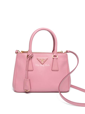 Prada Pink Saffiano Leather Double Zip Galleria Small Tote Bag