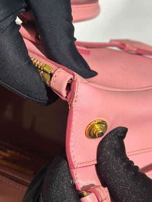 Prada Pink Saffiano Leather Double Zip Galleria Small Tote Bag