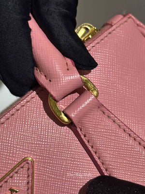 Prada Pink Saffiano Leather Double Zip Galleria Small Tote Bag