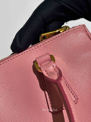 Prada Pink Saffiano Leather Double Zip Galleria Small Tote Bag