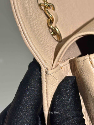 Chanel Beige Caviar Classic Double Flap Medium Bag GHW