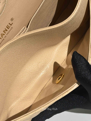 Chanel Beige Caviar Classic Double Flap Medium Bag GHW