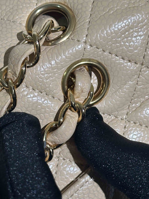 Chanel Beige Caviar Classic Double Flap Medium Bag GHW
