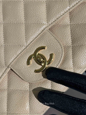 Chanel Beige Caviar Quilted Classic Jumbo Flap Bag GHW