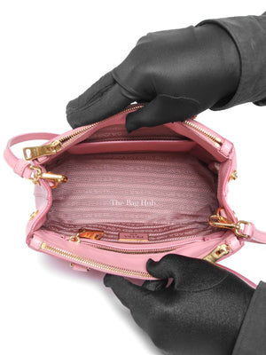 Prada Pink Saffiano Leather Double Zip Galleria Small Tote Bag