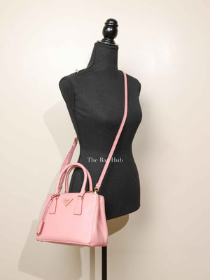 Prada Pink Saffiano Leather Double Zip Galleria Small Tote Bag