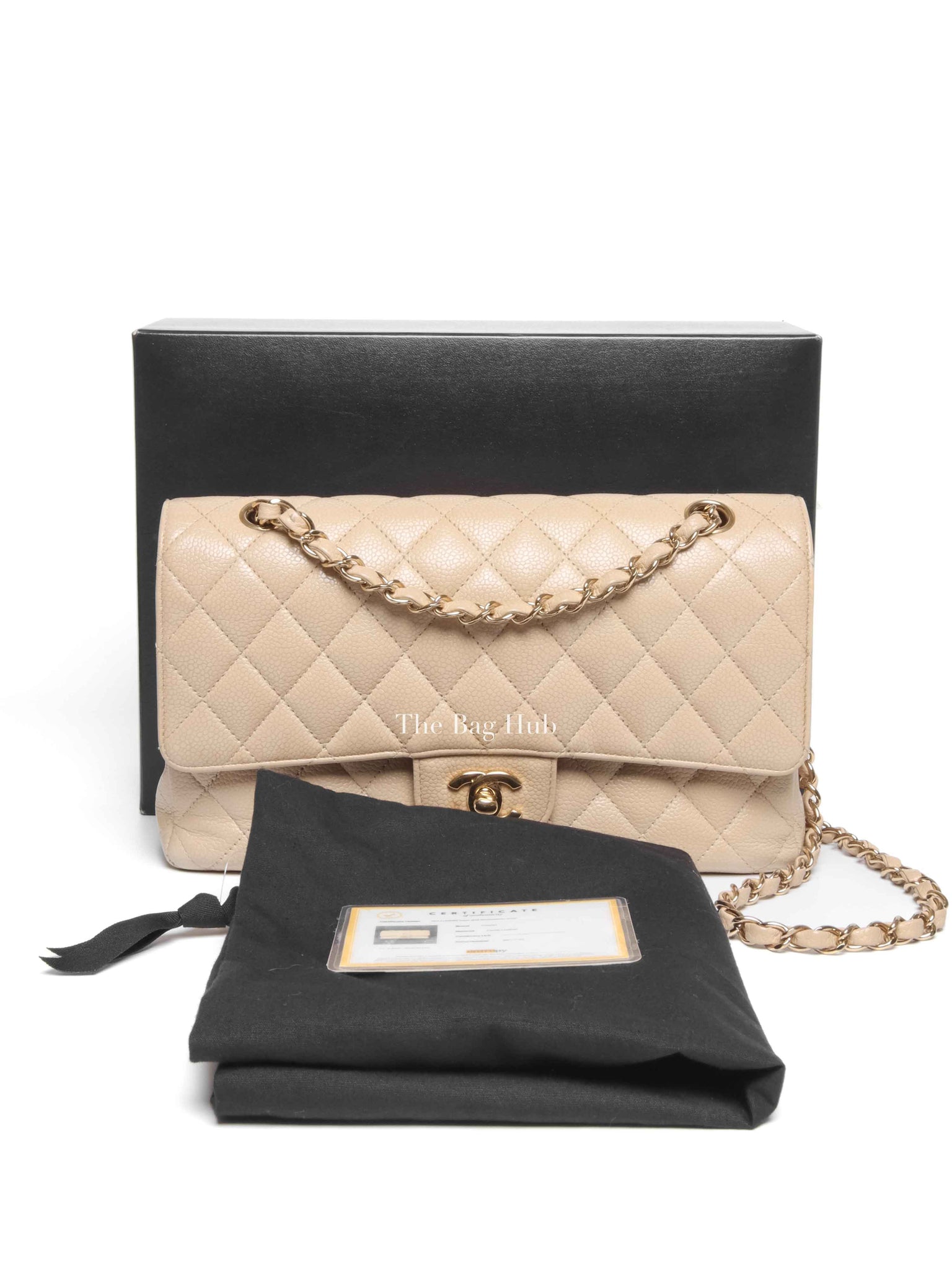 Chanel Beige Caviar Classic Double Flap Medium Bag GHW