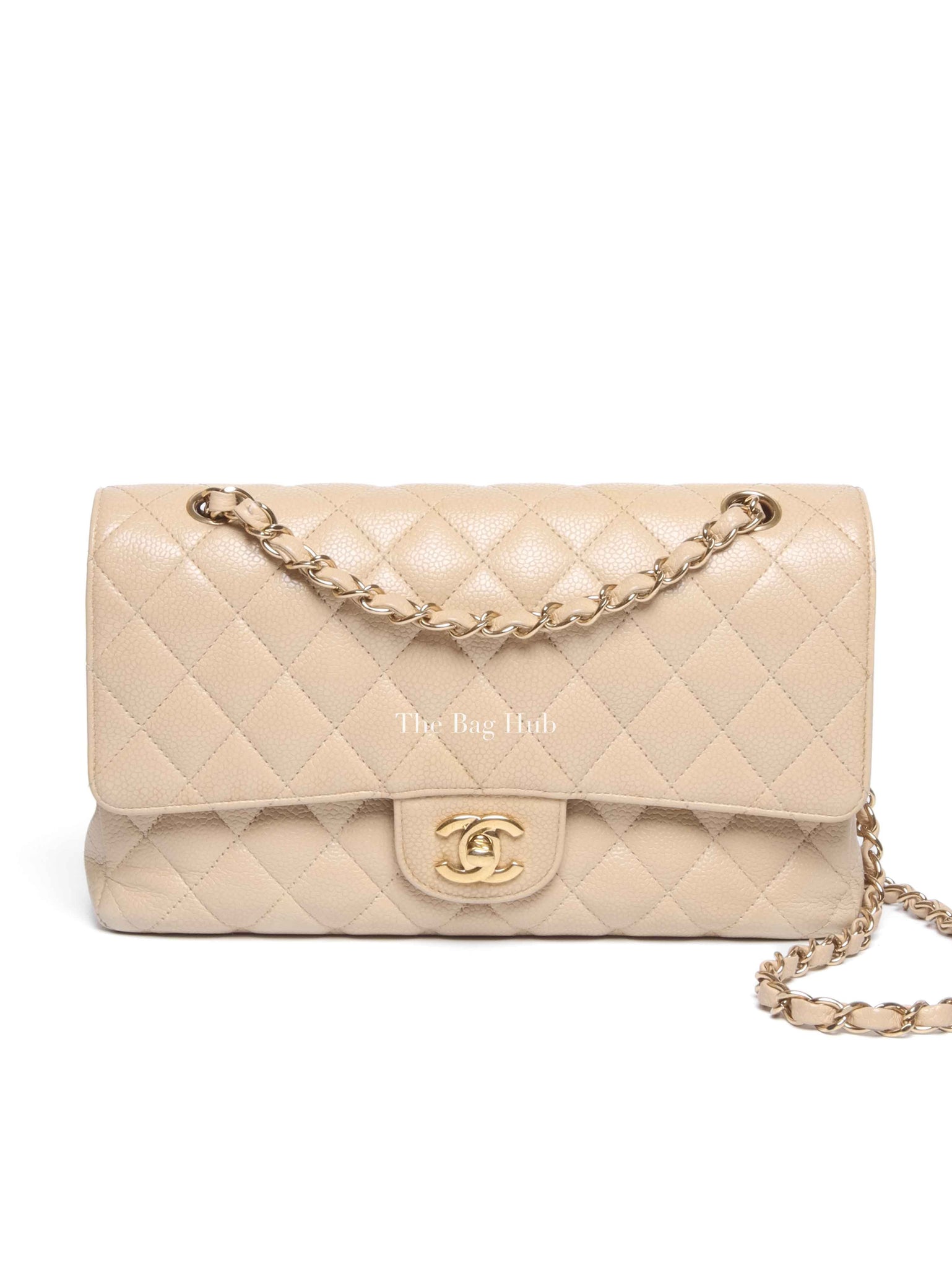 Chanel Beige Caviar Classic Double Flap Medium Bag GHW