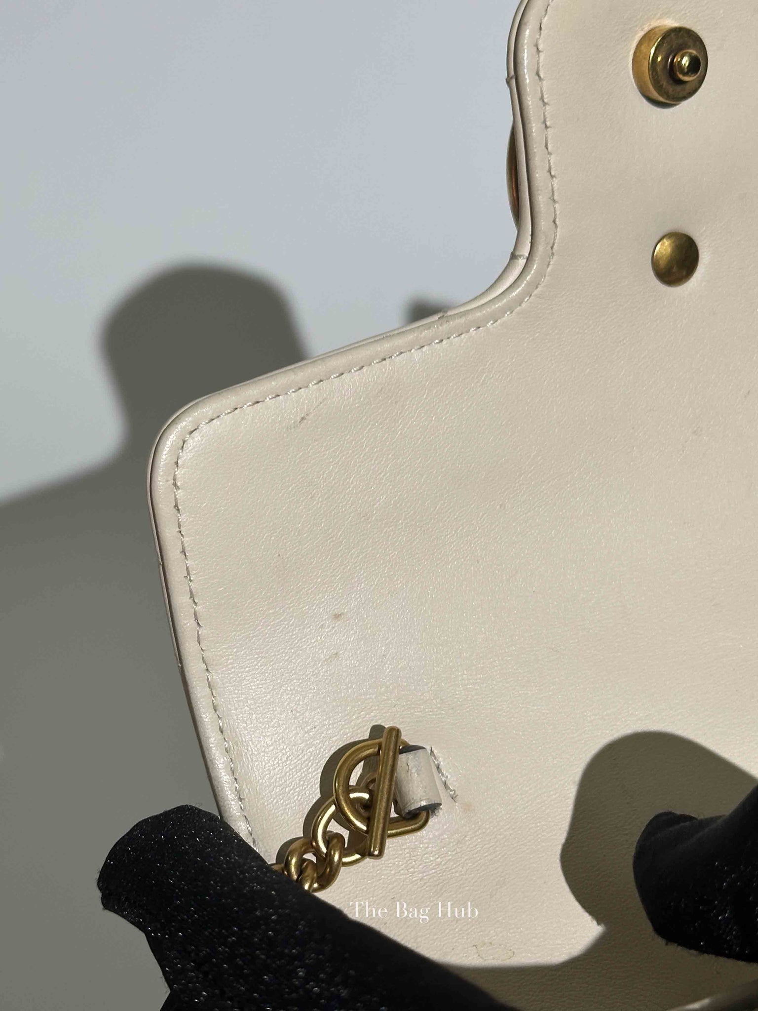 Gucci White Calfskin Matelasse Super Mini GG Marmont Shoulder Bag