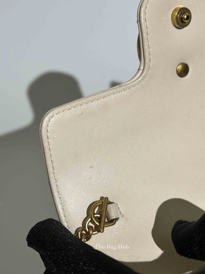 Gucci White Calfskin Matelasse Super Mini GG Marmont Shoulder Bag