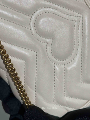 Gucci White Calfskin Matelasse Super Mini GG Marmont Shoulder Bag