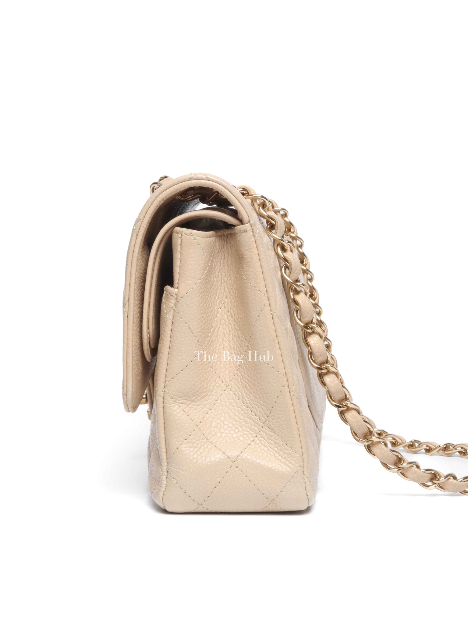 Chanel Beige Caviar Classic Double Flap Medium Bag GHW