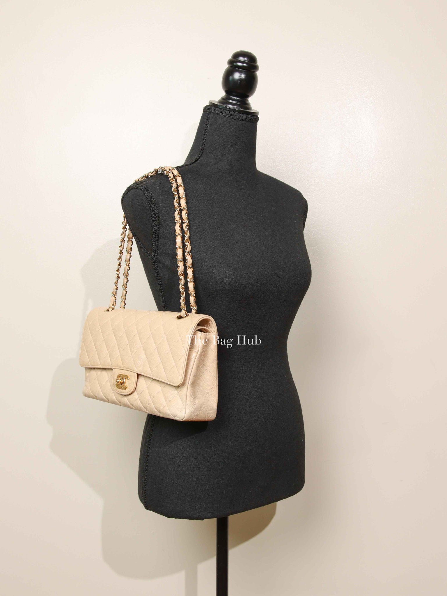 Chanel Beige Caviar Classic Double Flap Medium Bag GHW