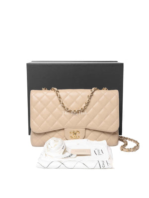 Chanel Beige Caviar Quilted Classic Jumbo Flap Bag GHW