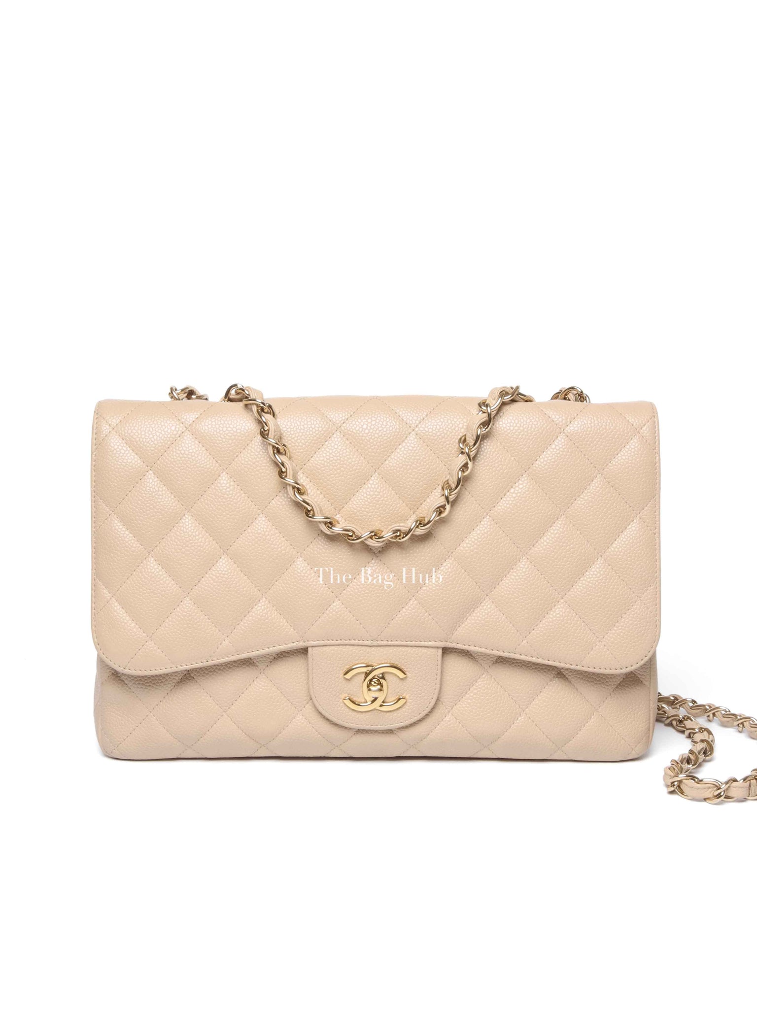 Chanel Beige Caviar Quilted Classic Jumbo Flap Bag GHW