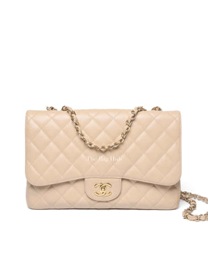 Chanel Beige Caviar Quilted Classic Jumbo Flap Bag GHW