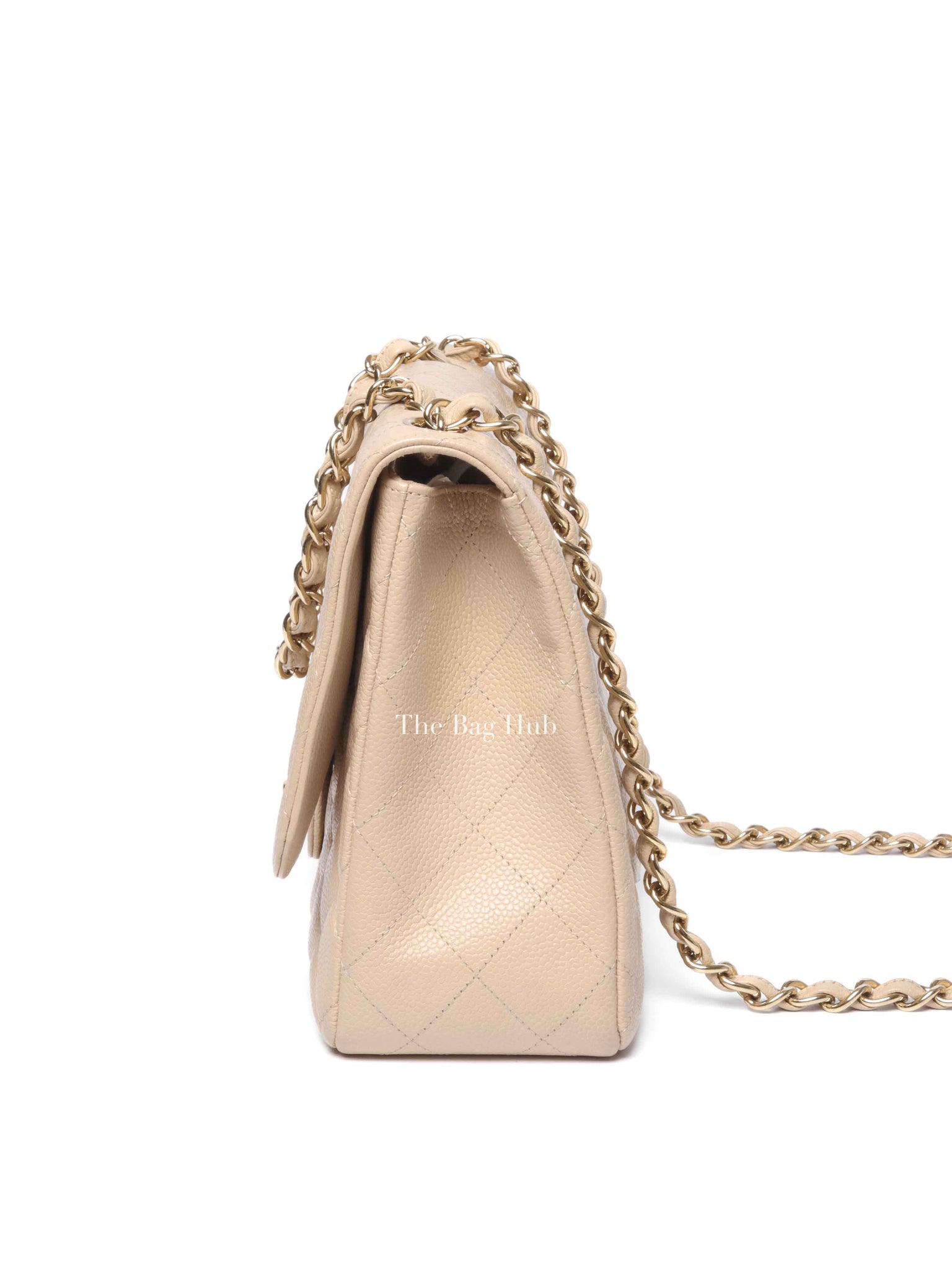 Chanel Beige Caviar Quilted Classic Jumbo Flap Bag GHW