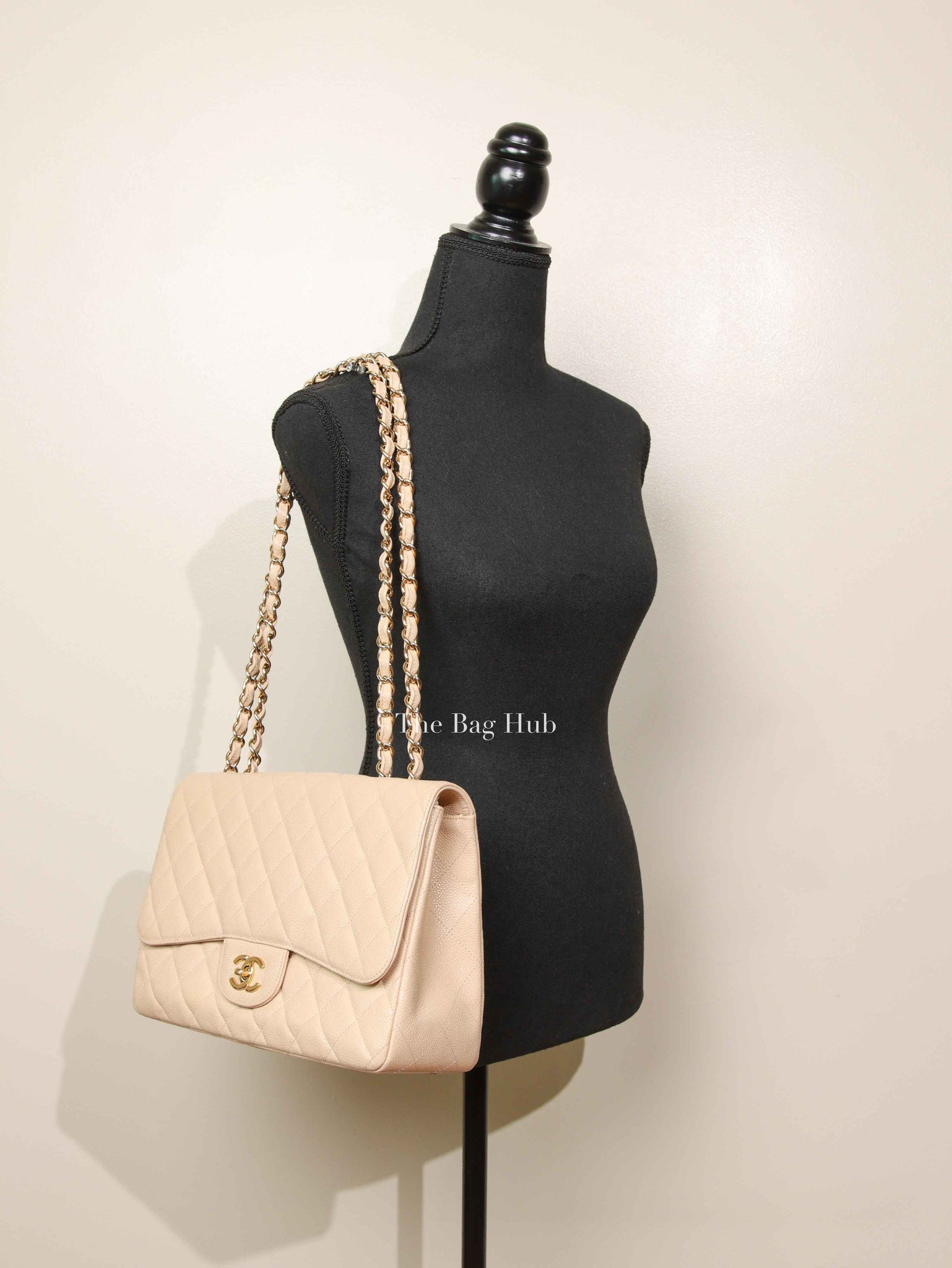 Chanel Beige Caviar Quilted Classic Jumbo Flap Bag GHW
