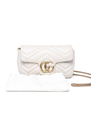 Gucci White Calfskin Matelasse Super Mini GG Marmont Shoulder Bag