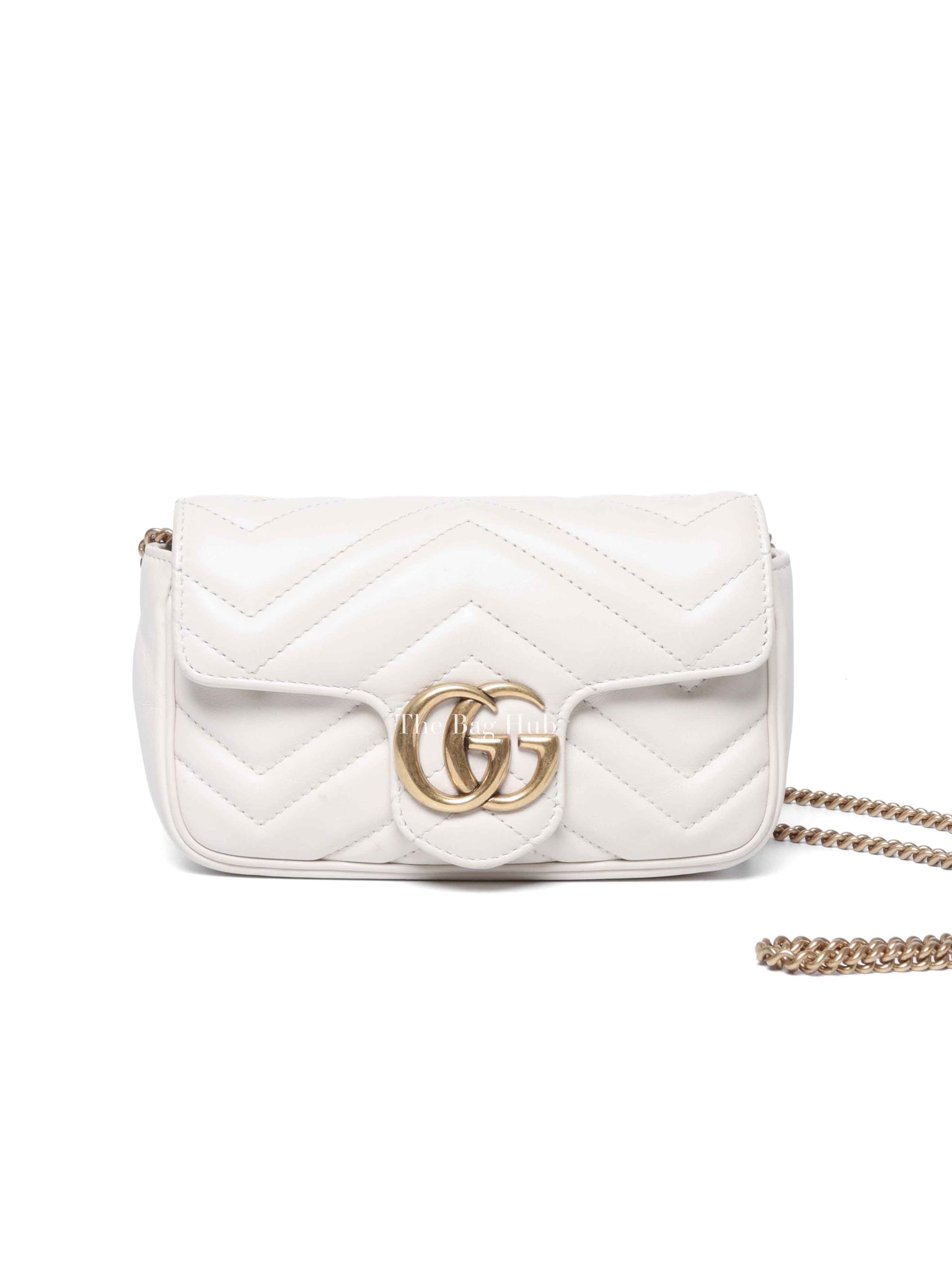Gucci White Calfskin Matelasse Super Mini GG Marmont Shoulder Bag