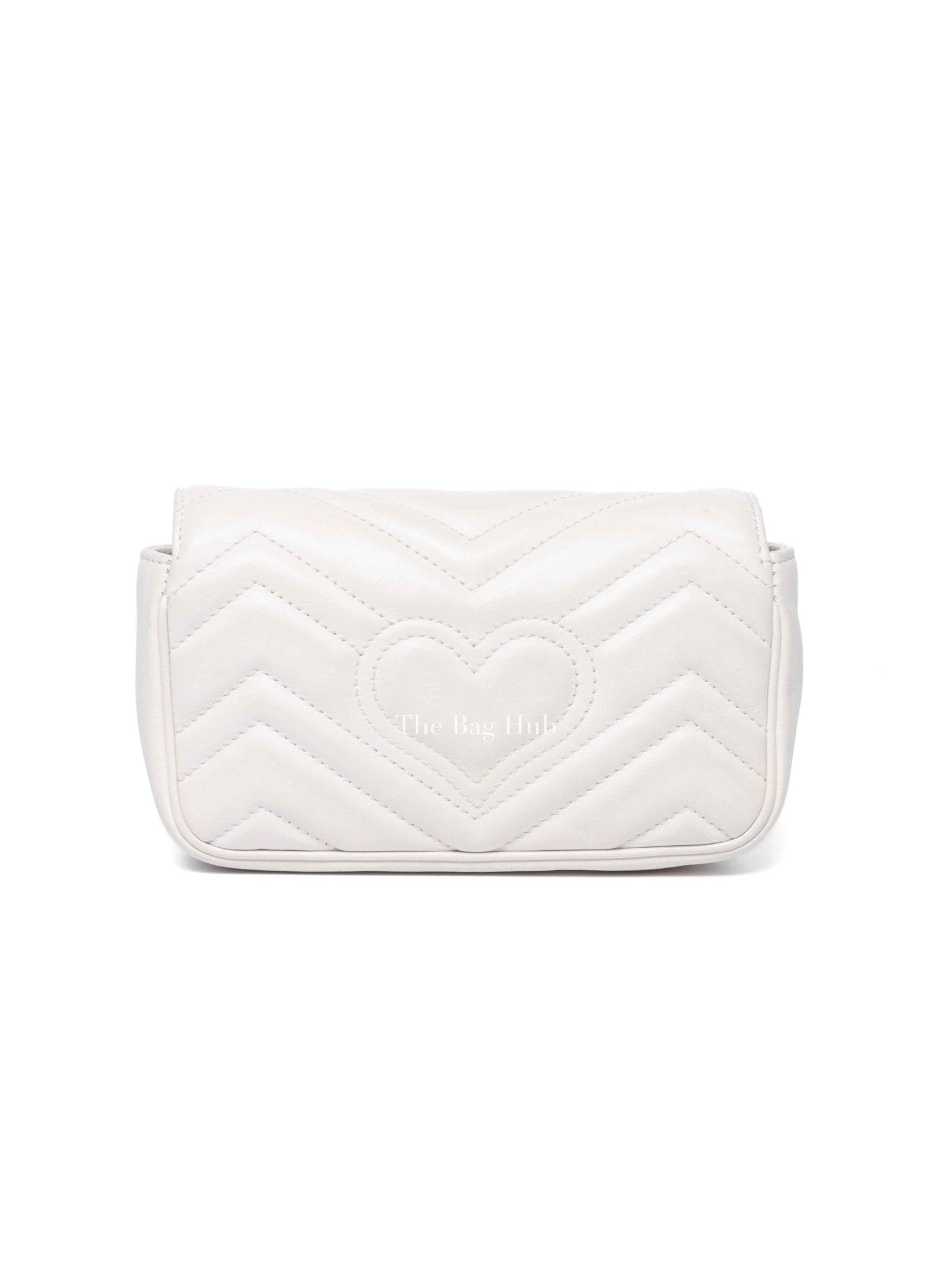 Gucci White Calfskin Matelasse Super Mini GG Marmont Shoulder Bag