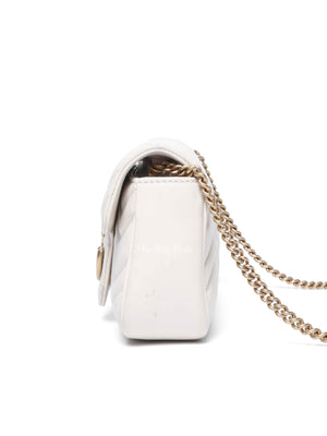 Gucci White Calfskin Matelasse Super Mini GG Marmont Shoulder Bag