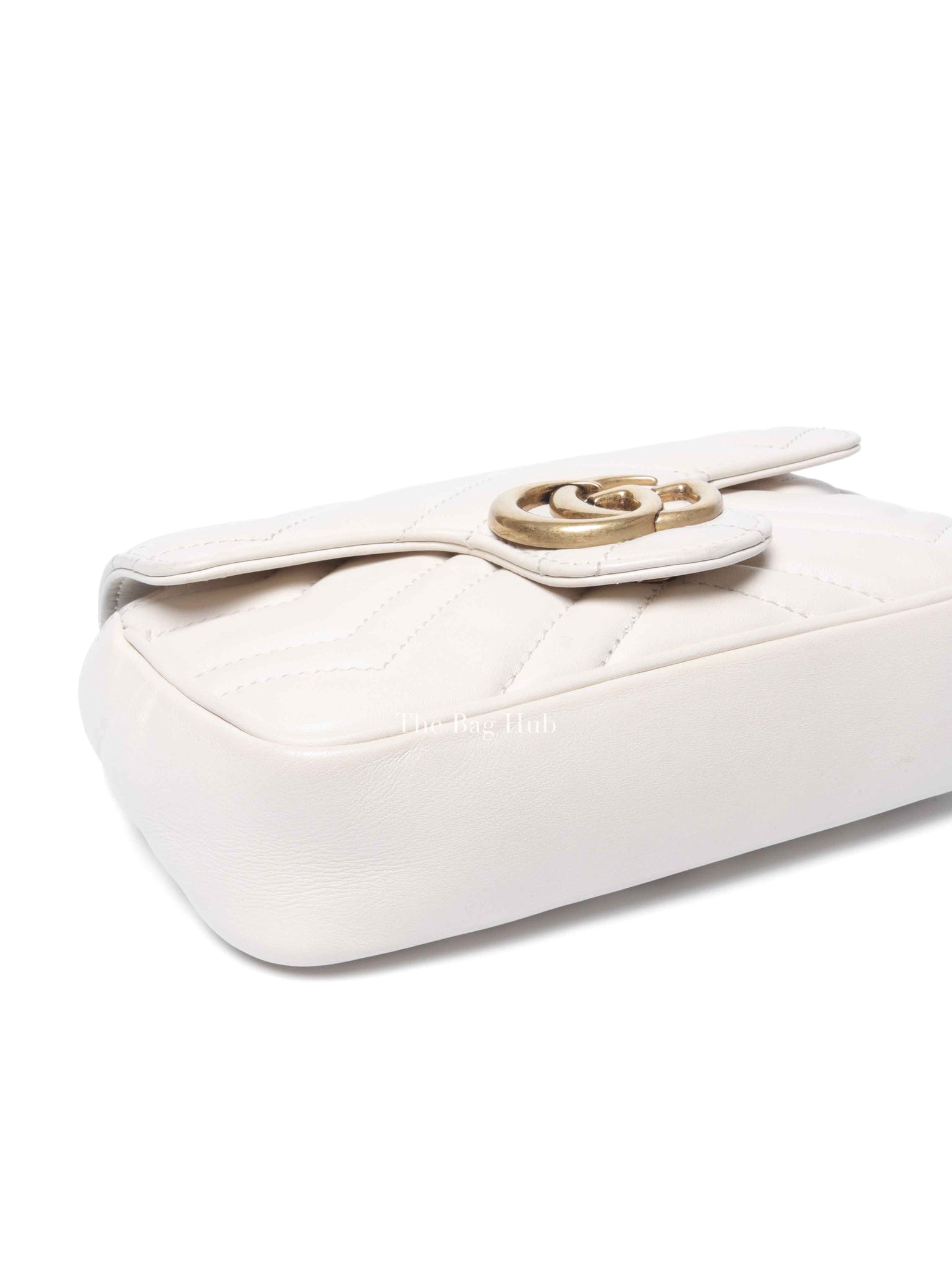 Gucci White Calfskin Matelasse Super Mini GG Marmont Shoulder Bag