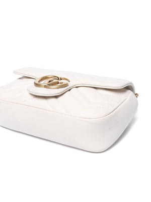 Gucci White Calfskin Matelasse Super Mini GG Marmont Shoulder Bag