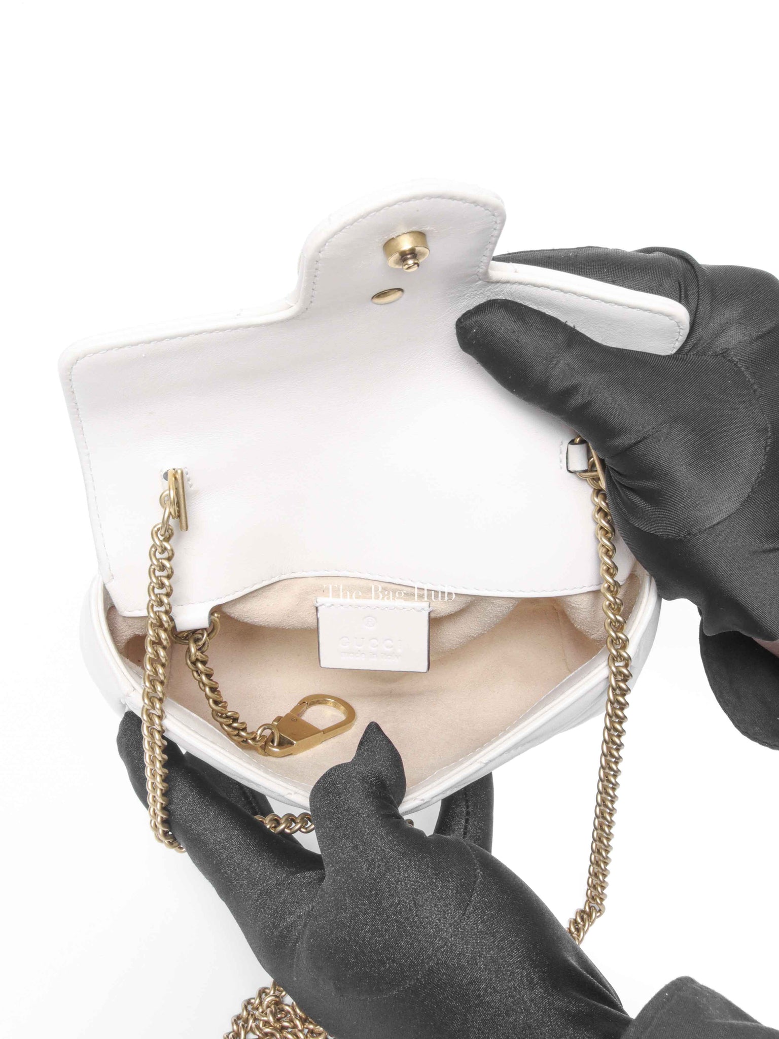 Gucci White Calfskin Matelasse Super Mini GG Marmont Shoulder Bag