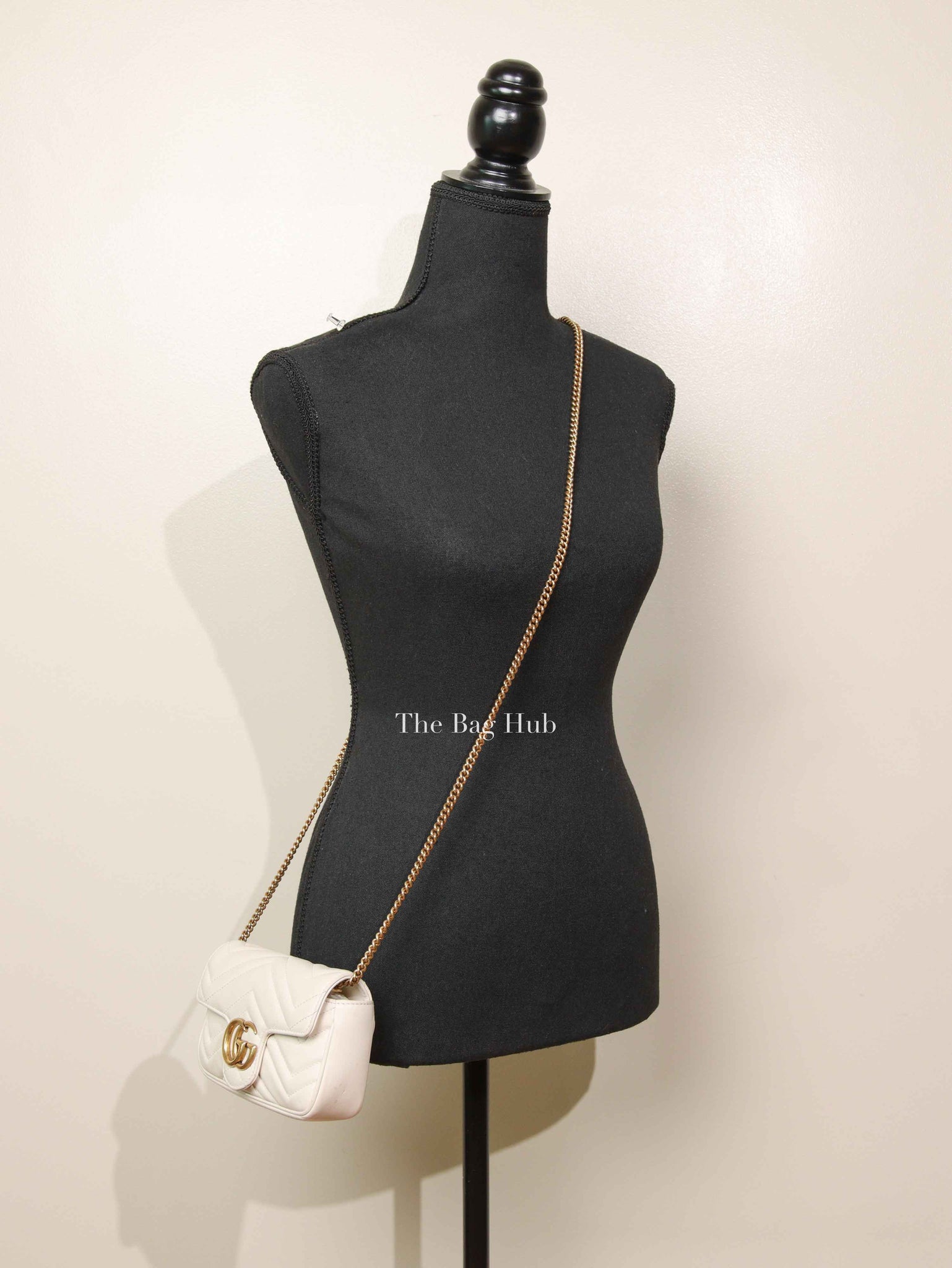 Gucci White Calfskin Matelasse Super Mini GG Marmont Shoulder Bag