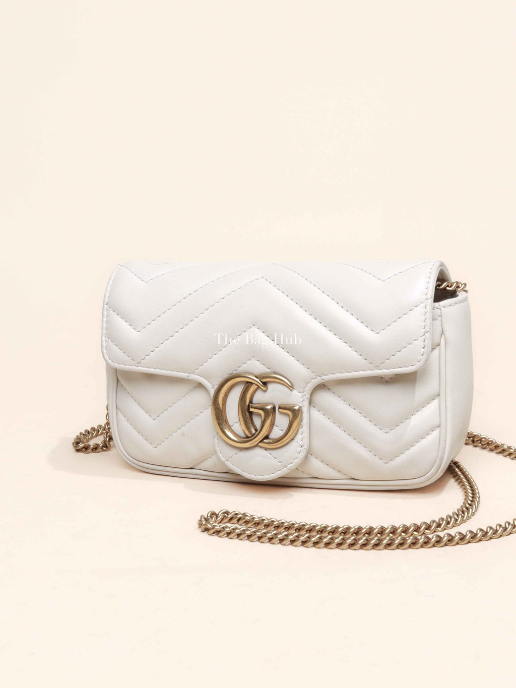 Gucci White Calfskin Matelasse Super Mini GG Marmont Shoulder Bag