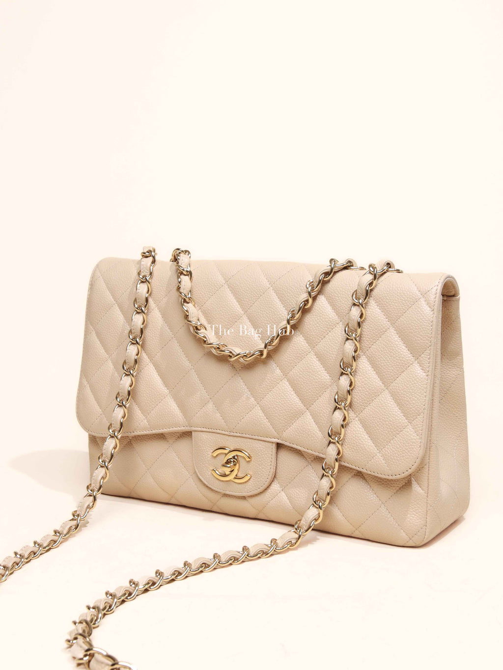 Chanel Beige Caviar Quilted Classic Jumbo Flap Bag GHW