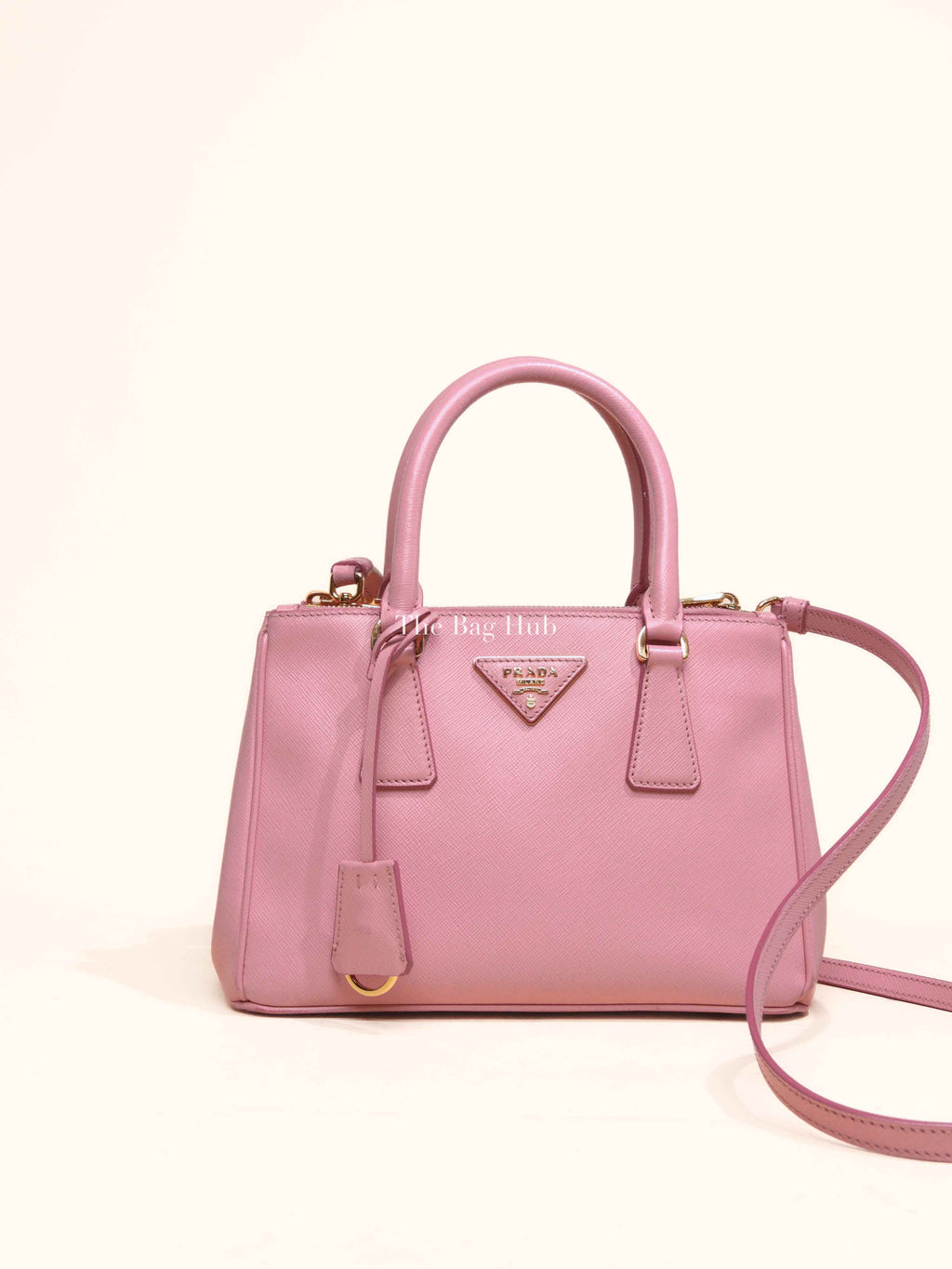 Prada Pink Saffiano Leather Double Zip Galleria Small Tote Bag