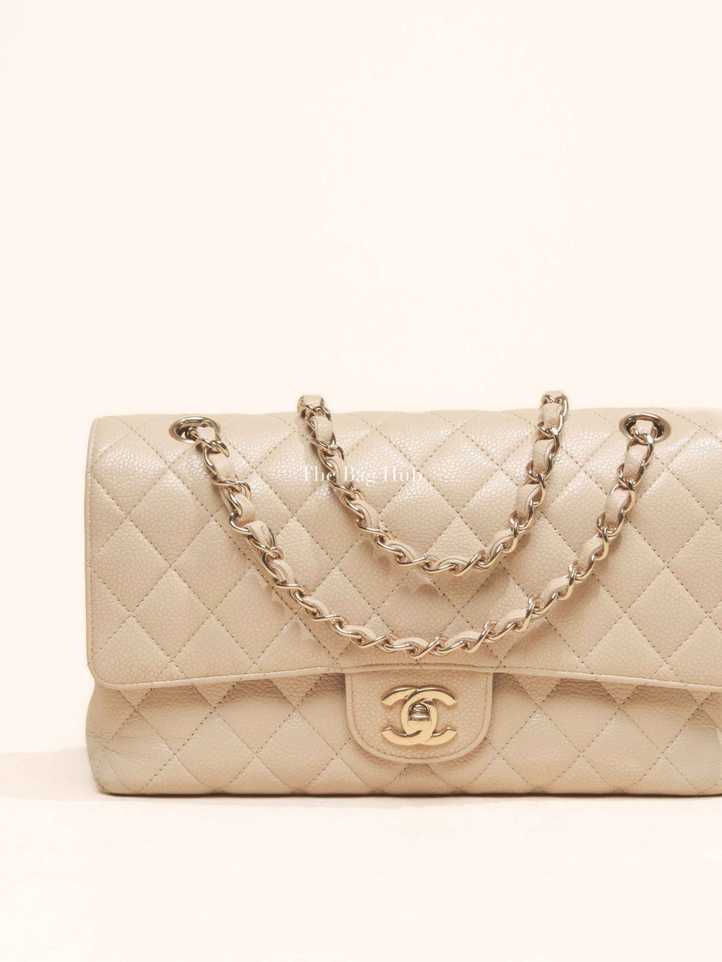 Chanel Beige Caviar Classic Double Flap Medium Bag GHW