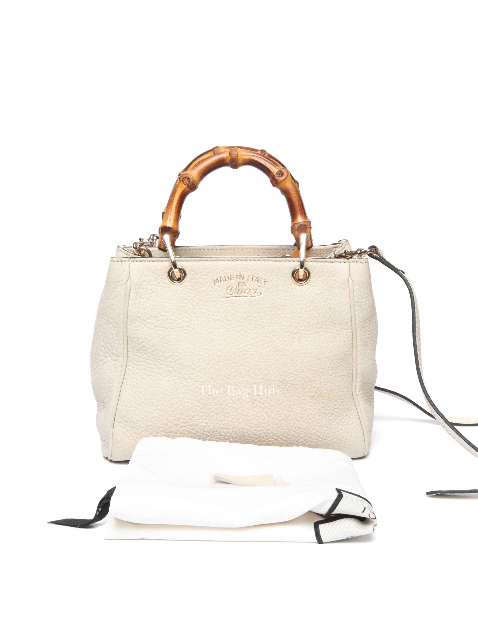 Gucci Off White Calfskin Bamboo Shopper Mini Tote Bag