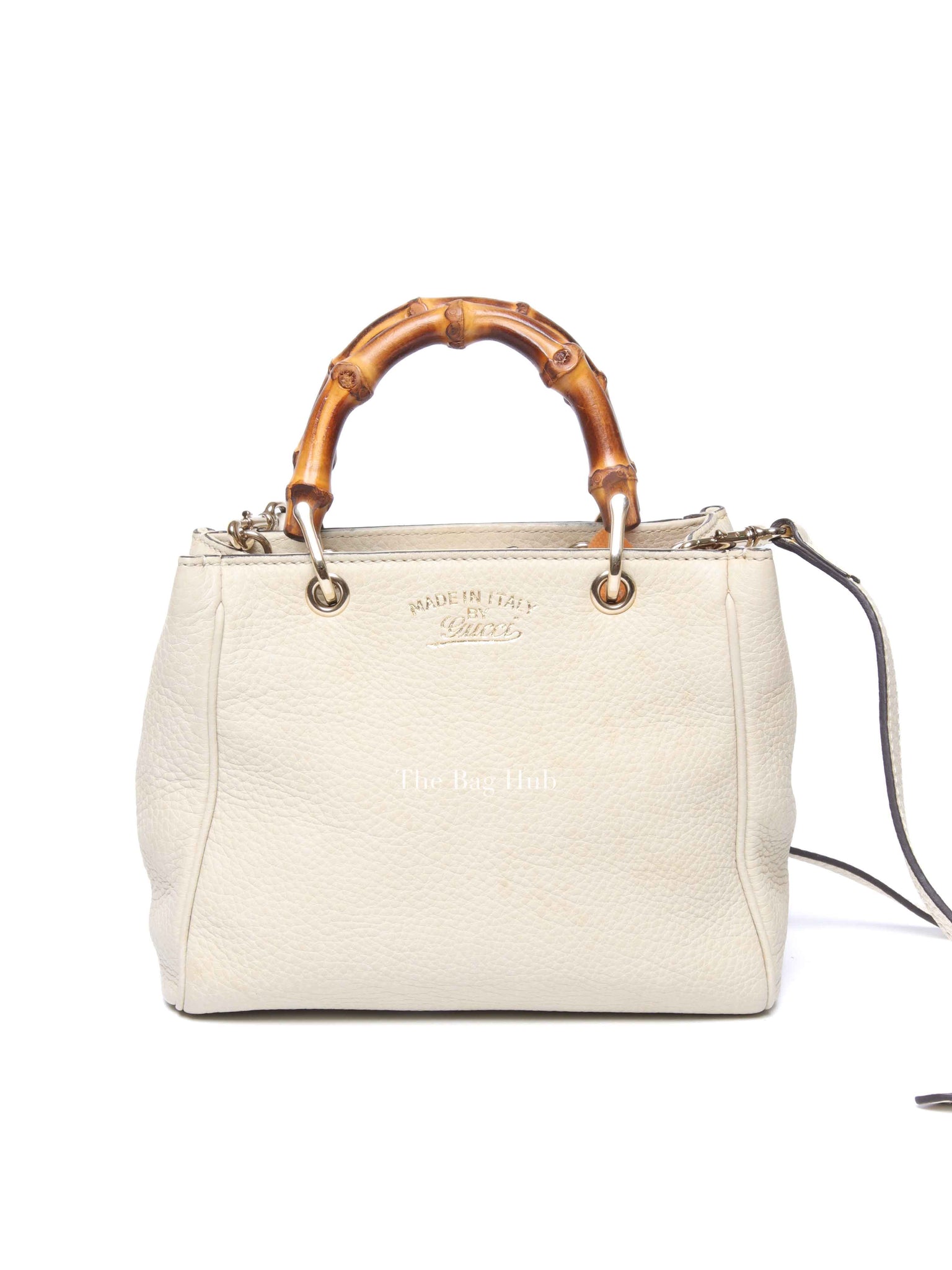 Gucci Off White Calfskin Bamboo Shopper Mini Tote Bag